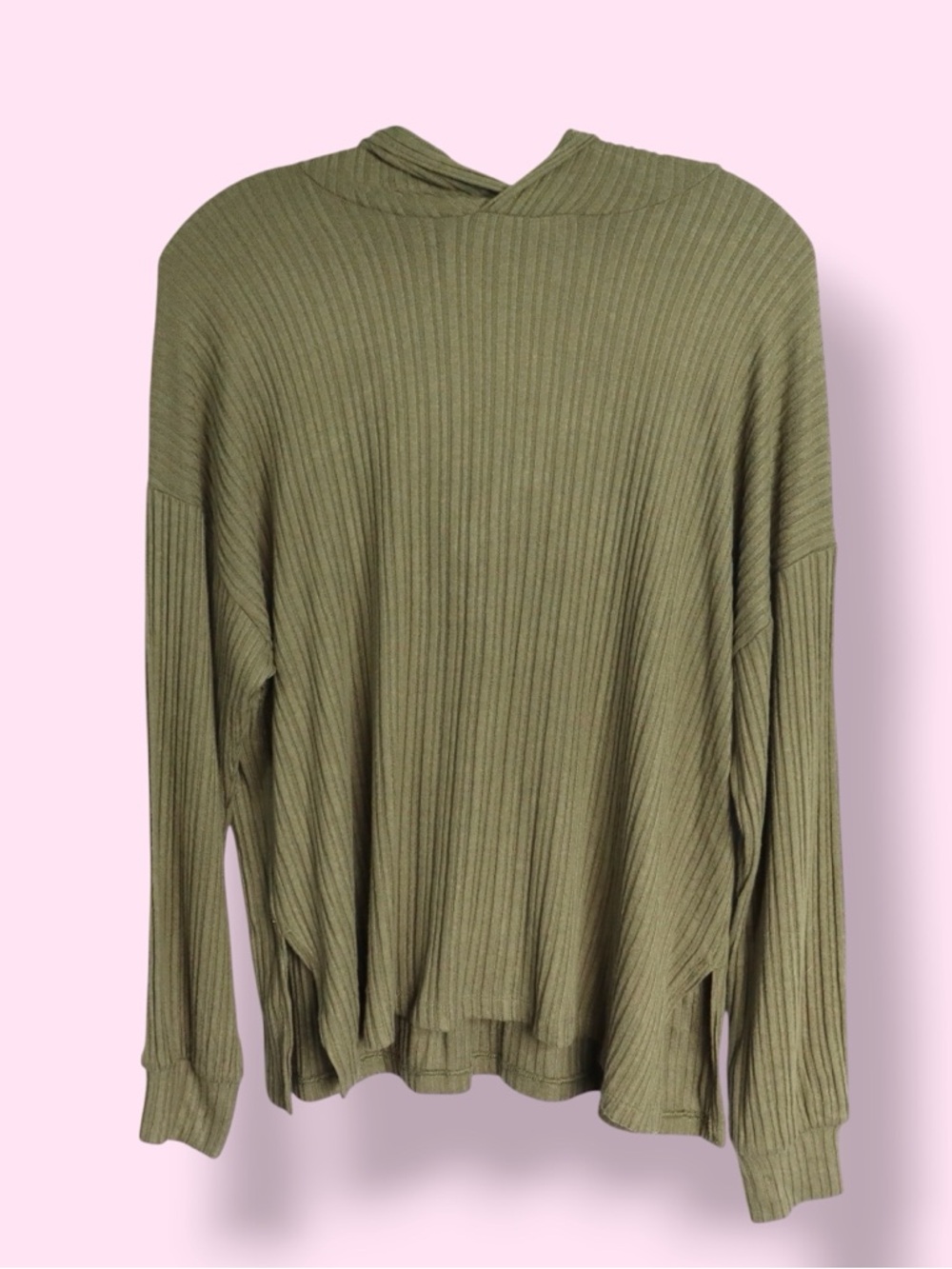 American Eagle Ribbed Hoodie Women’s Small Green Lightweight Pullover Casual